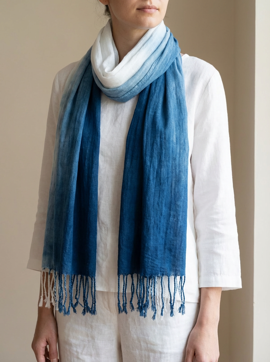 Indigo Tie-Dye Gradient Scarf