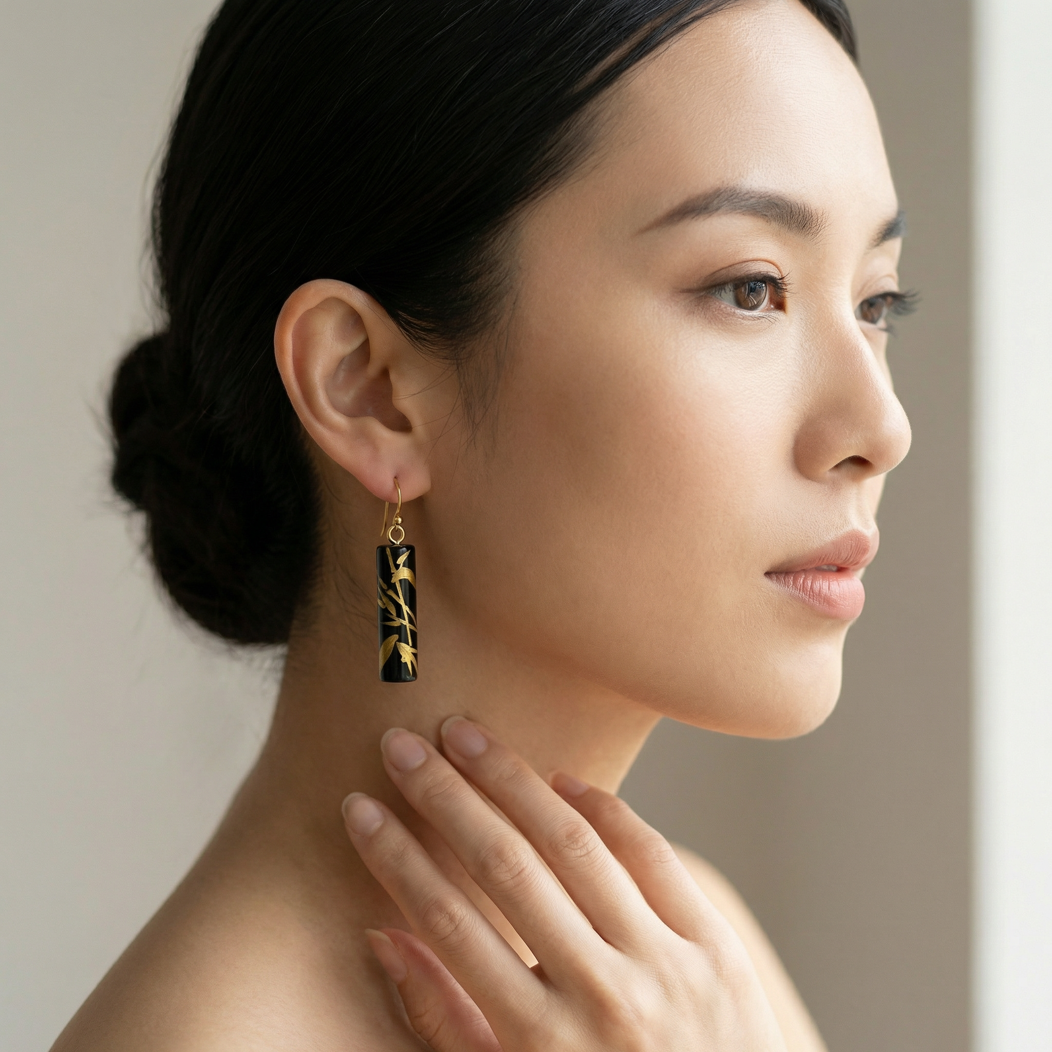 Bamboo Form Lacquer Earrings