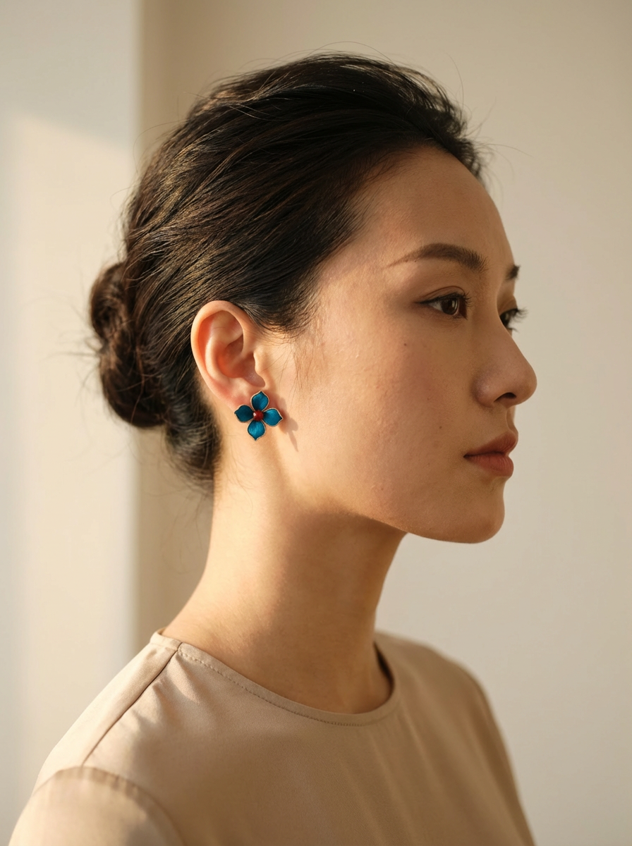 Blue Bloom Ronghua Stud Earrings