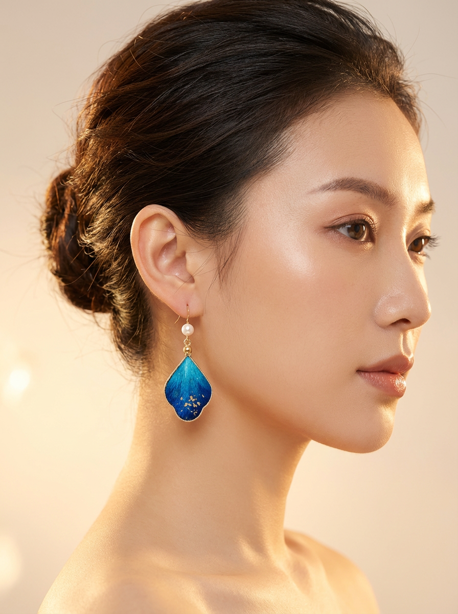 Blue Petal Ronghua Earrings