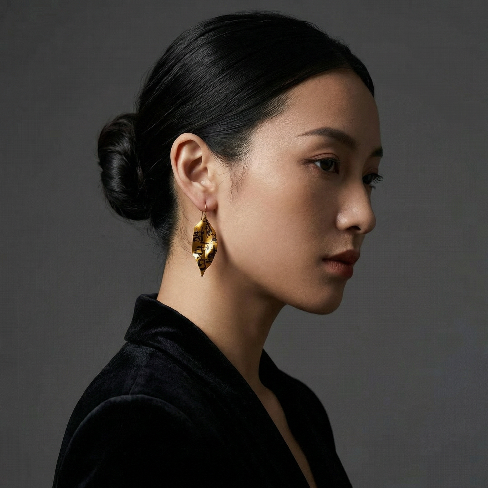 Calligraphy Leaf Lacquer Earrings