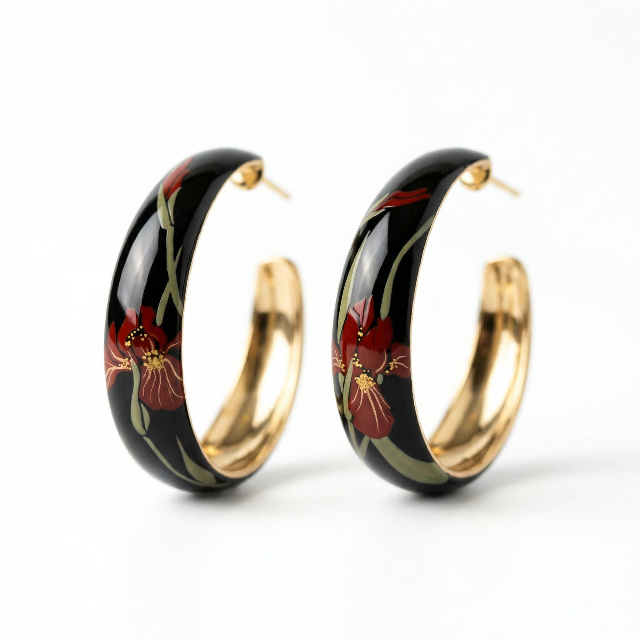 Iris Grove Lacquer Hoop Earrings - Black