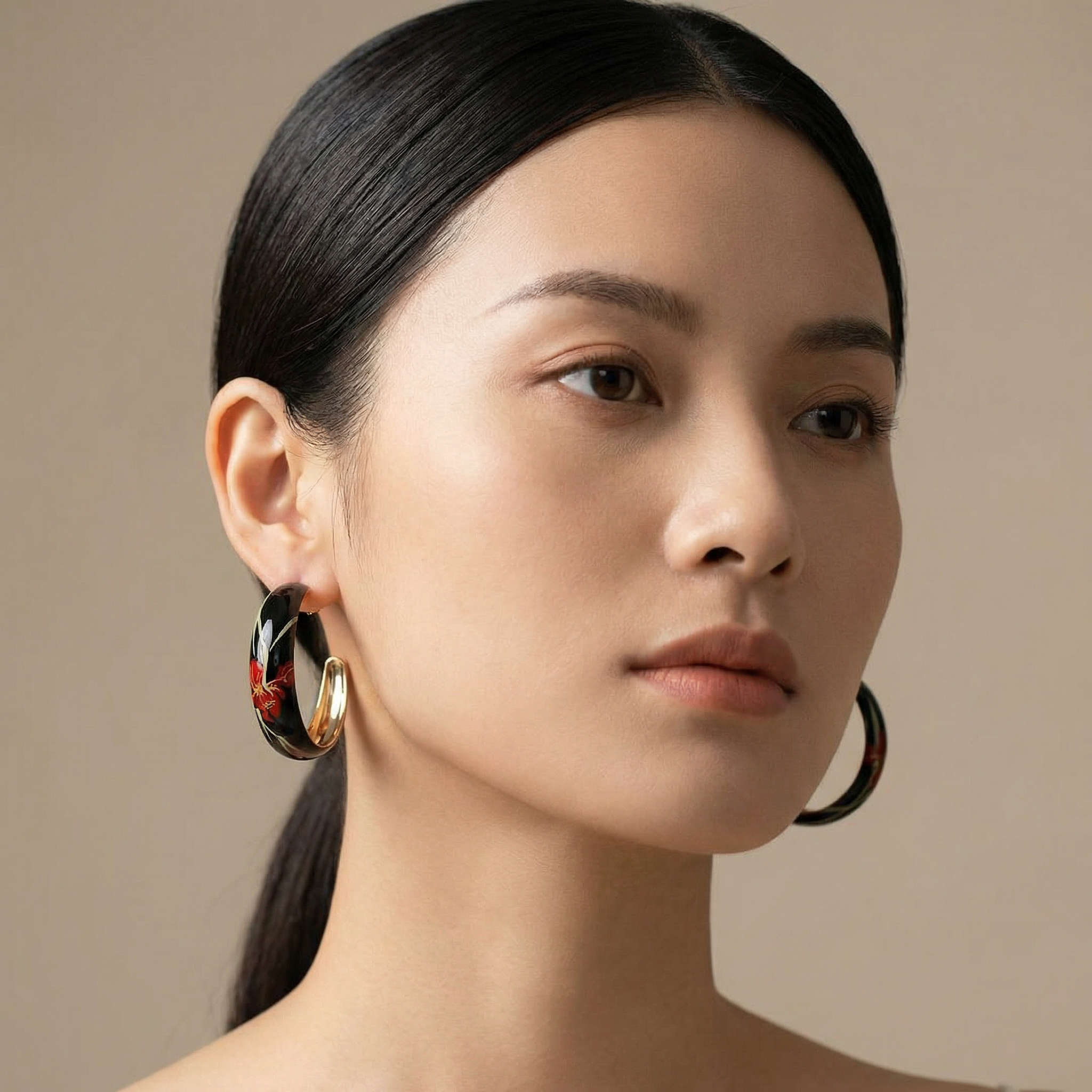 Iris Grove Lacquer Hoop Earrings - Black